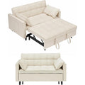 3-in-1 Convertible Sofa Bed, Velvet Loveseat Sleeper with Pull Out Bed, Adjustable Backrest and Side Pockets, Compact Small Space Couch for Living Room, Bedroom, Apartment (Beige)
