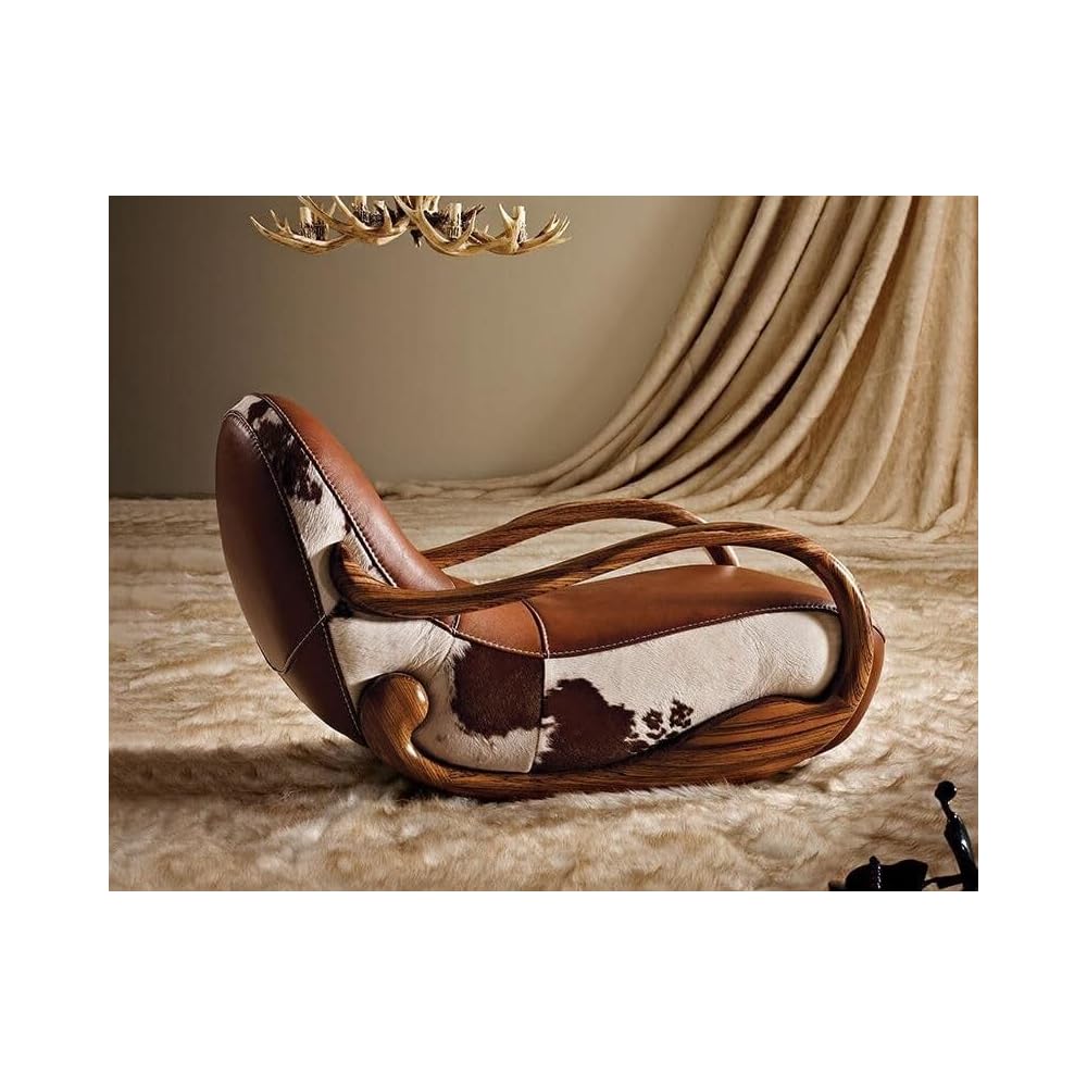 Elegant Ebony Genuine Leather Rocking Chair: Modern Minimalist Luxury Chaise Lounge