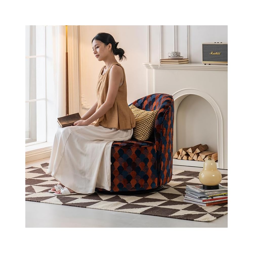Modern Upholstered Accent Chair, Round Lounge Chair Velvet Fabric Armchai,r Single Sofa Chair for Living Room, Bedroom