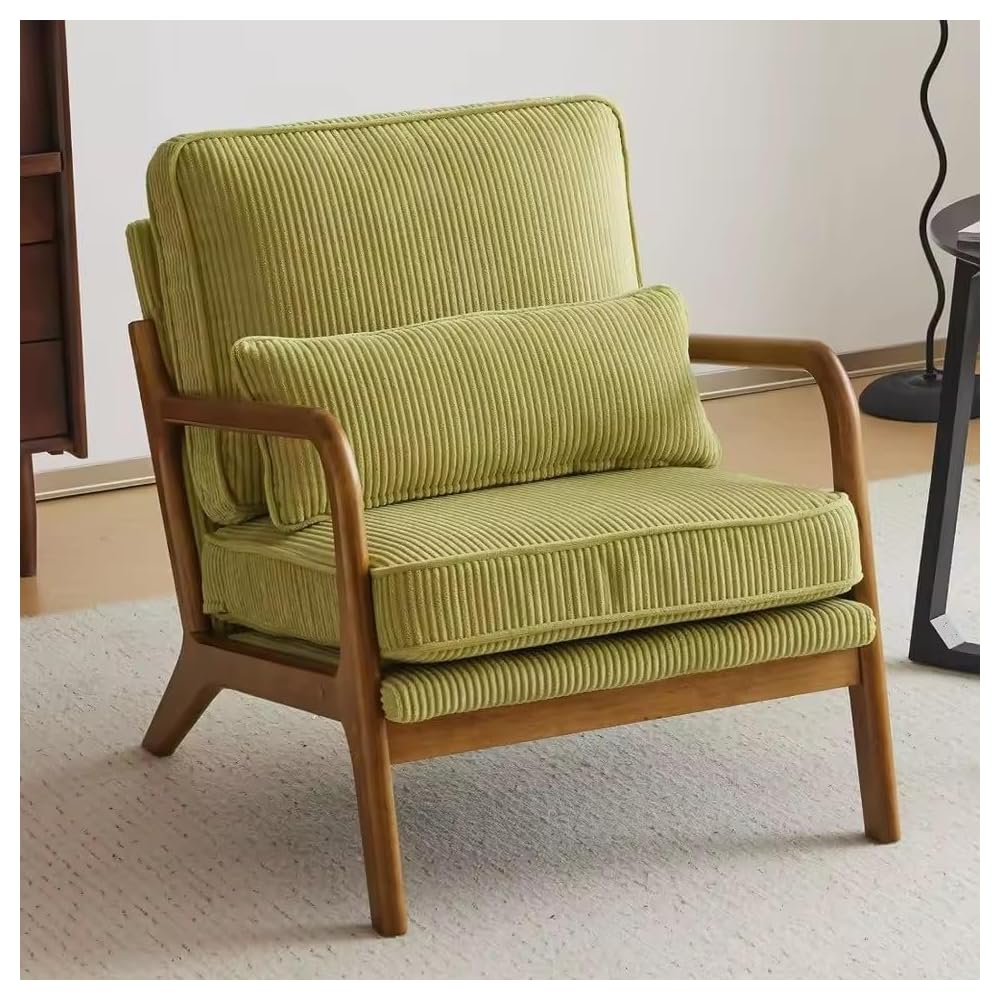 Premium Corduroy Accent Chairs Upholstered Arm Chair Solid Wood Comfy Reading Mid Century