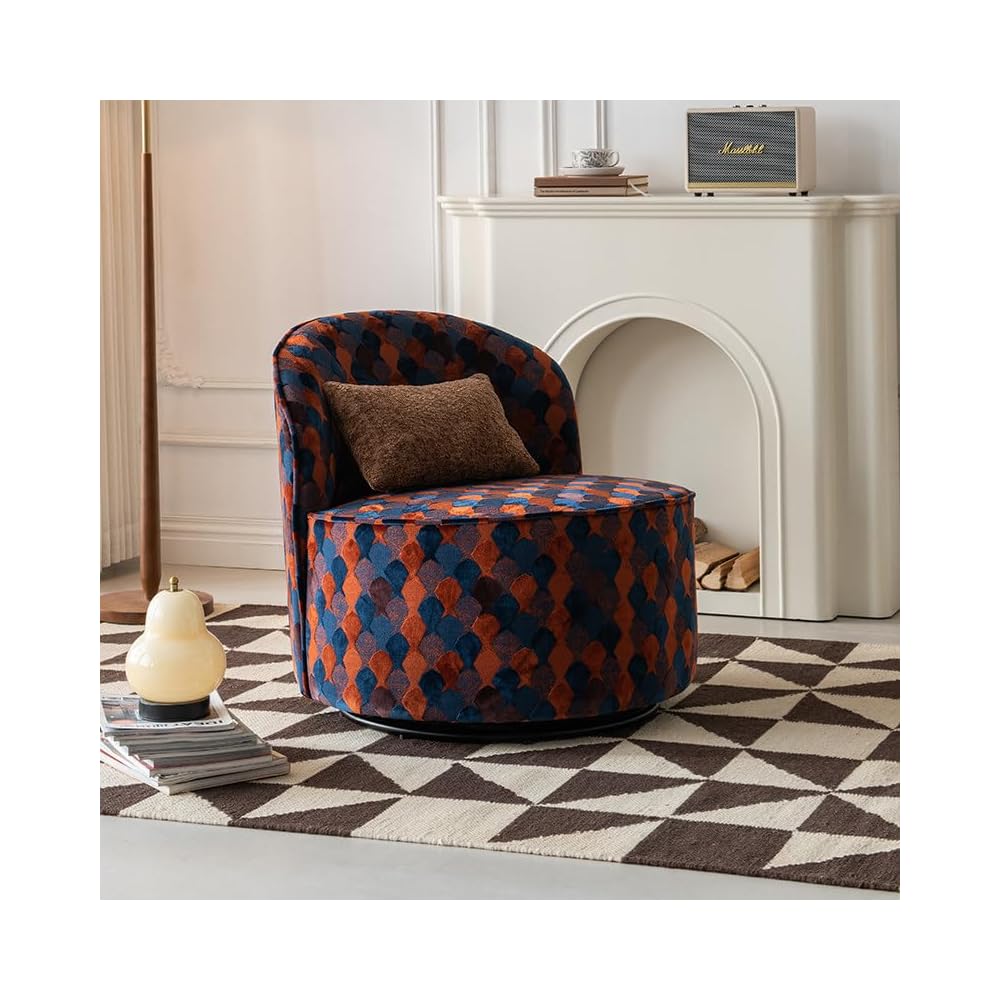 Modern Upholstered Accent Chair, Round Lounge Chair Velvet Fabric Armchai,r Single Sofa Chair for Living Room, Bedroom