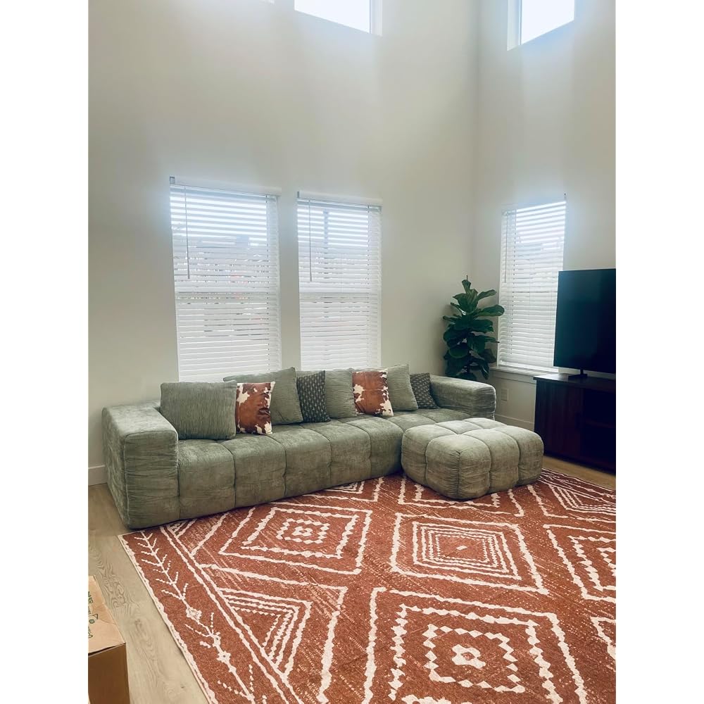 119" Oversized Cloud Boneless Couches for Living Room, Modern Tufted Modular Sectional Sofa with Deep Seat & Movable Ottoman, L Shaped Memory Foam Chenille Couch, No Assembly Required, Beige