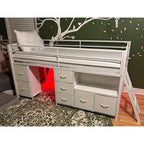 ADORNEVE Kids Low Loft Bed Full with 7 Drawers, Bookcase, Safety Guardrail