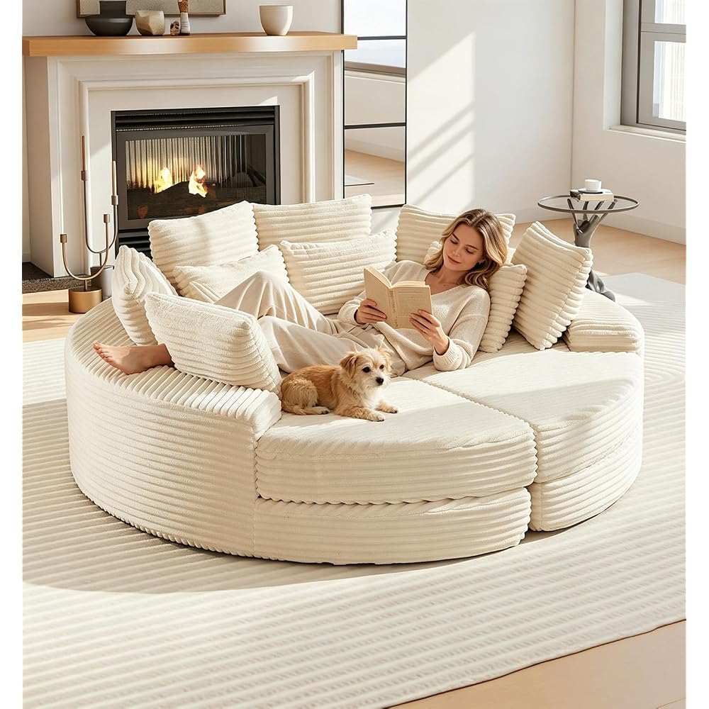 78.5" Oversized Round Chaise Lounge Sofa(Beige,Full Circular)
