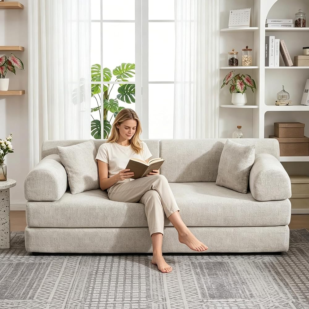 Biaco 78.8" Bouclé Modular Sofa Boneless Couches, No Assembly-Light Camel