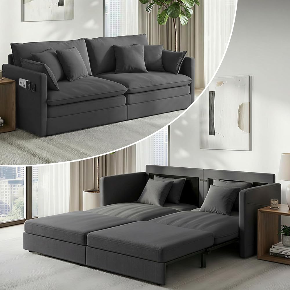 CECER Convertible Sleeper Sofa Bed, 3-in-1 Pull Out Couch, King, Dark Grey