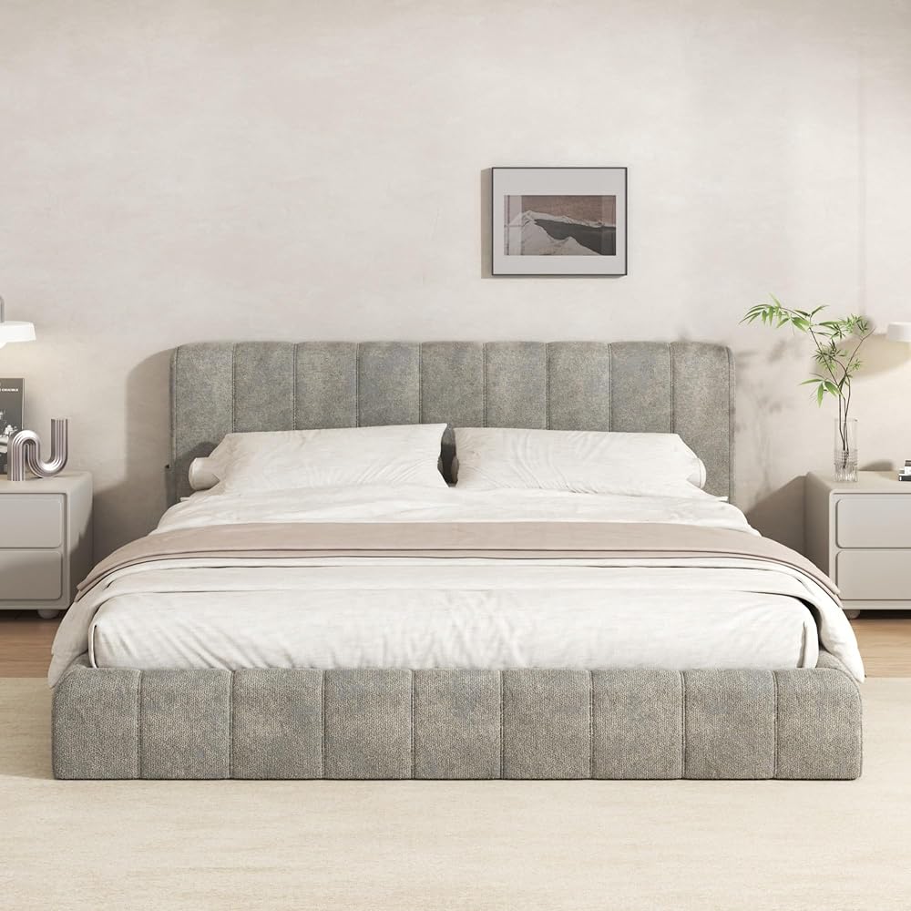 Furnify Full Cloud Bed Frame, Boneless Cushioned Foam Bed with Plush Fabric