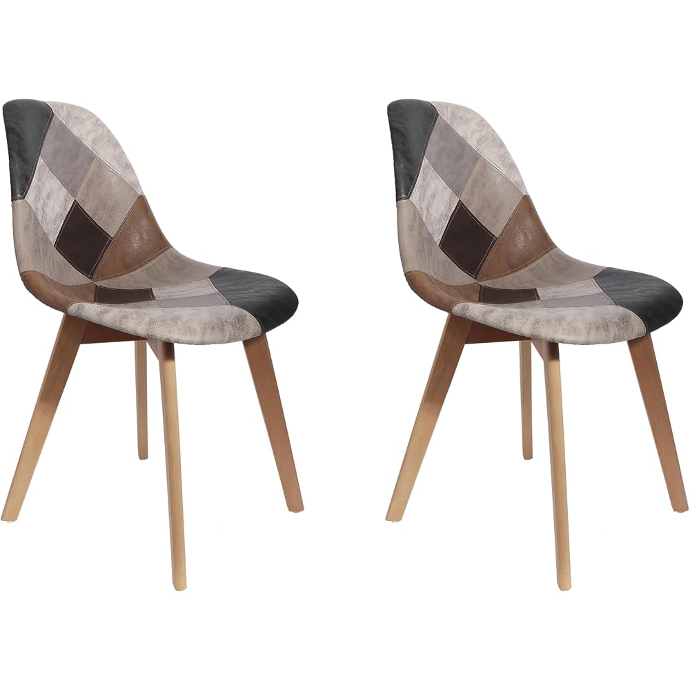 THE HOME DECO FACTORY HD6137 Set of 2 Patchwork Polyurethane Chairs 46 x 85 x 55 cm