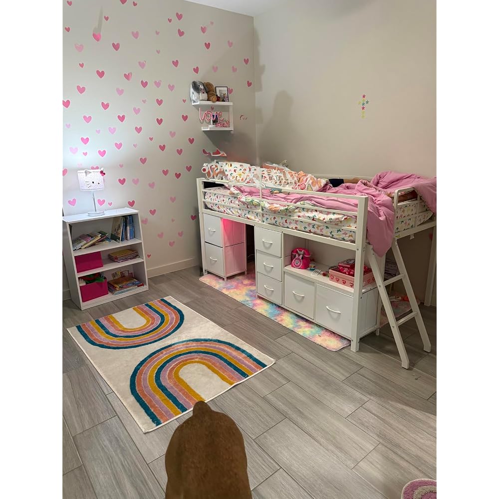 ADORNEVE Kids Low Loft Bed Full with 7 Drawers, Bookcase, Safety Guardrail