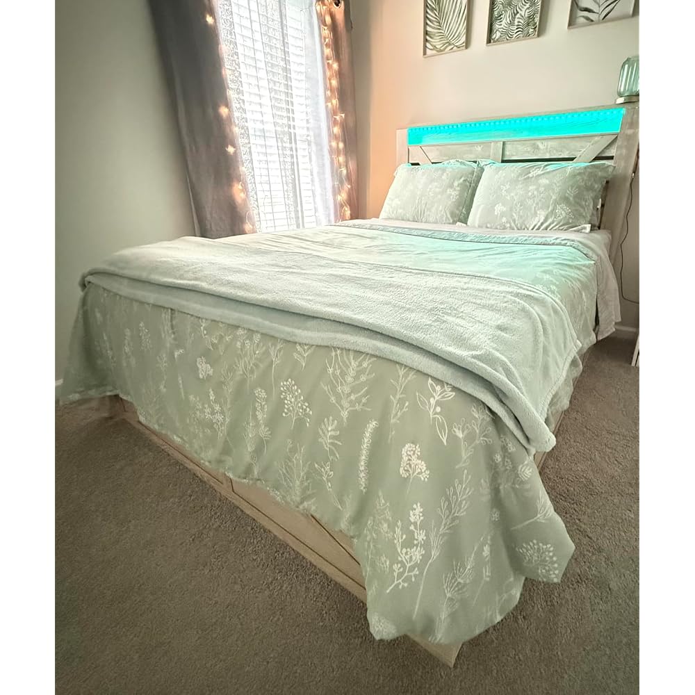 AMERLIFE Queen Farmhouse Bed Frame with 4 Drawers & Open Storage