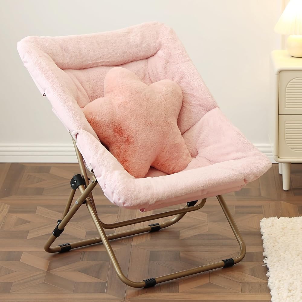 Welnow Comfy Saucer Chair with Pillow, Folding Reading Chair for Adult