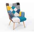Modern Patchwork Accent High Backrest Armrests Lounge Recliner Chair Easy Assembly for Living Room Bedroom Studio Antique Blue One Size