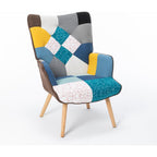 Modern Patchwork Accent High Backrest Armrests Lounge Recliner Chair Easy Assembly for Living Room Bedroom Studio Antique Blue One Size