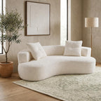 HRVEOCEI Luxury 80” Curved Loveseat Sofa, Chenille Curved Couch with 2 Big Pillows & Extra Wide Armrests, Comfy Upholstered Oversized Loveseat Couch & Sofa for Living Room (Beige, 80 Inches)