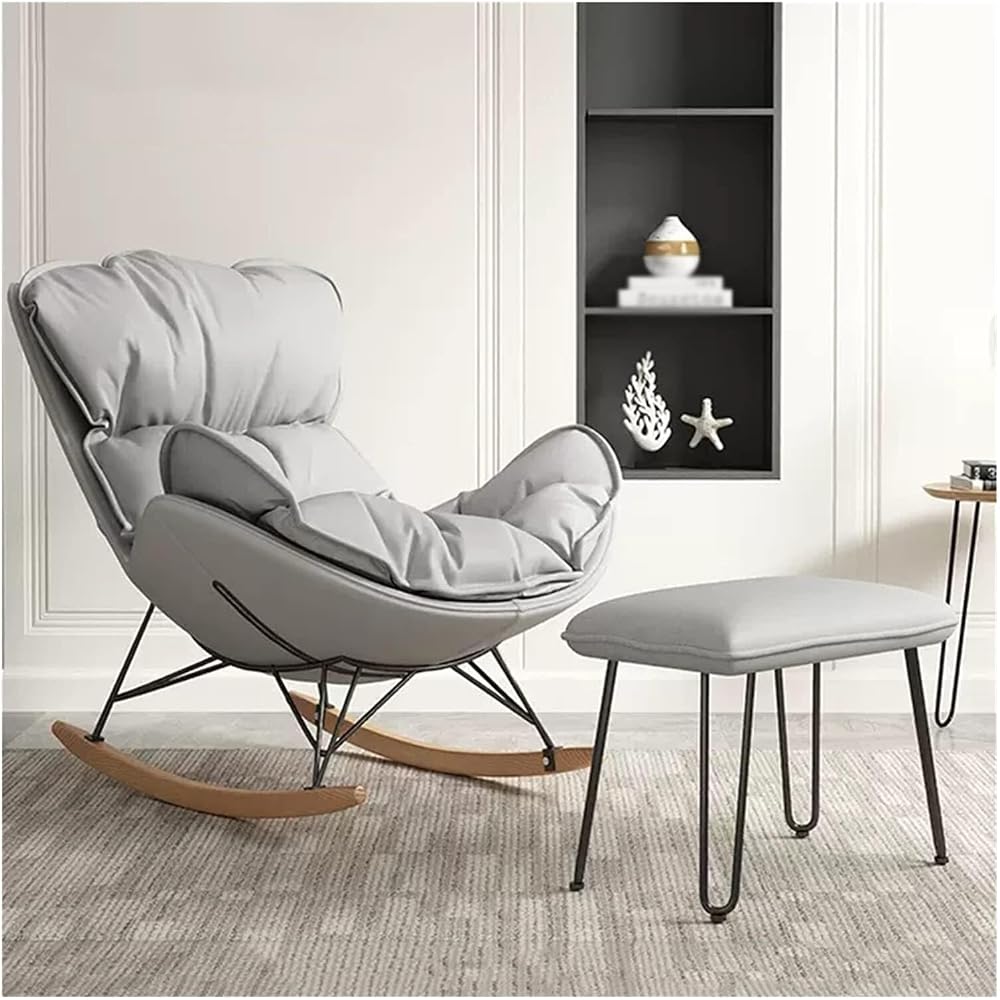 LSLYTQ Rocking Chair, Upholstered Glider Rocking Chair with Ottoman Accents Sofa Chairs, Lounge Leisure Chair with Wooden Legs for Living Room, Bedroom, Offices