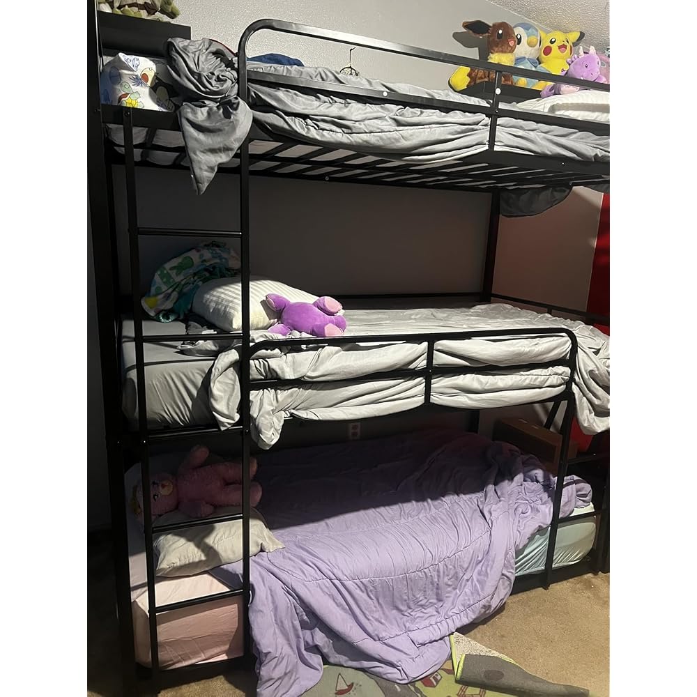 Mixcous Heavy Duty Triple Twin Size Bunk Bed, Twin Over Twin Over Twin