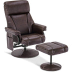 MCombo Swivel Recliner with Ottoman, TV Chair with Vibration Massage, Ideal for RV Small Space, Living Room & Bedroom 4539 4828 (Faux Leather, Dark Brown)