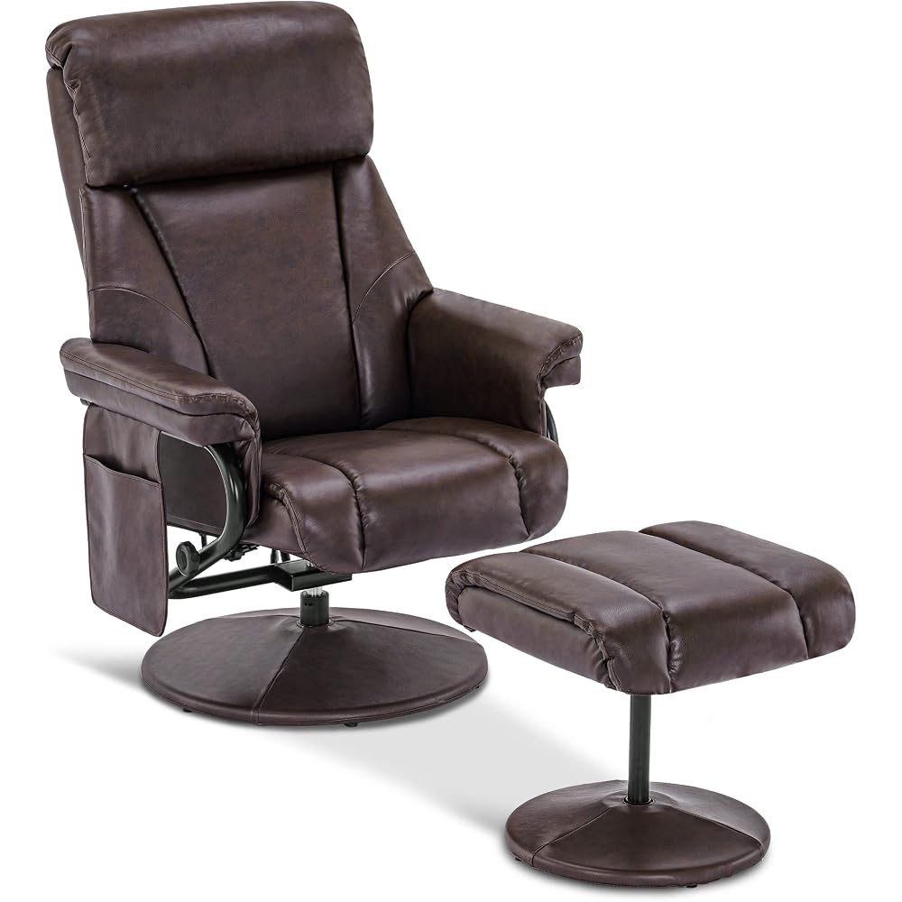 MCombo Swivel Recliner with Ottoman, TV Chair with Vibration Massage, Ideal for RV Small Space, Living Room & Bedroom 4539 4828 (Faux Leather, Dark Brown)