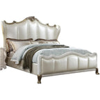 Ally California King Bed, White Faux Leather Victorian Carved, Silver