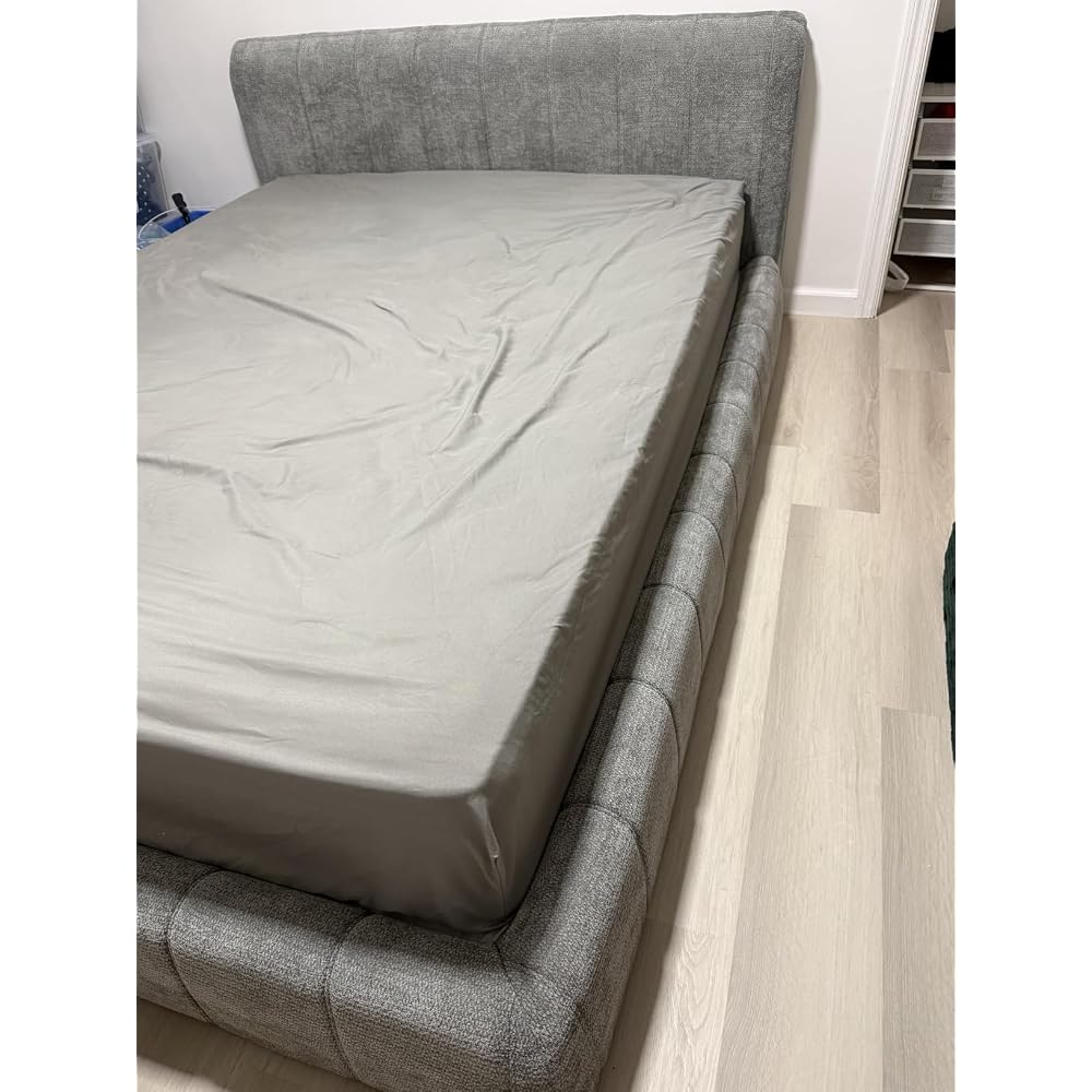 Furnify Full Cloud Bed Frame, Boneless Cushioned Foam Bed with Plush Fabric