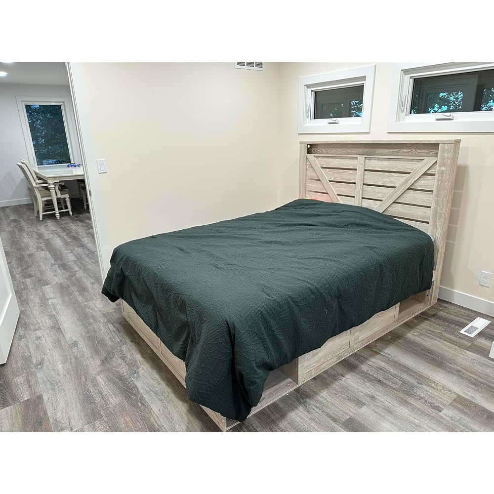 AMERLIFE Queen Farmhouse Bed Frame with 4 Drawers & Open Storage