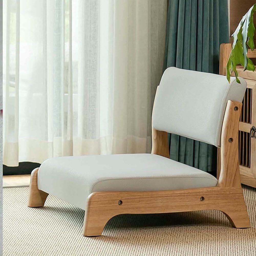 Portable Floor Chair with Backrest, Solid Wood Meditation Chair, High Elasticity Foam Cushion, Ergonomic Tatami Seat for Living Room & Bedroom