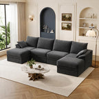 142" Modular Sectional Sofa Boneless Couch with Storage,U-Shape 4 Seat Comfy Modern Couch Sofa with Chaise, 27" Deep Seat Corduroy Sofa for Living Room, Tool-Free Assembly - Dark Grey