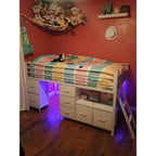 ADORNEVE Kids Low Loft Bed Full with 7 Drawers, Bookcase, Safety Guardrail