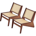 Welnow Mid Century Rattan Accent Chair with Woven Cane Backrest，Walnut