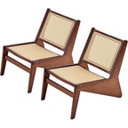 Welnow Mid Century Rattan Accent Chair with Woven Cane Backrest，Walnut