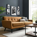 Modway Engage Mid-Century Modern Performance Velvet Sofa in Cognac
