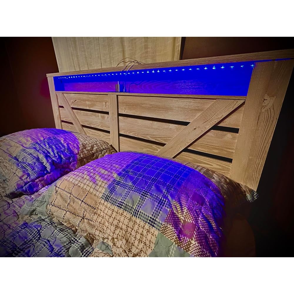 AMERLIFE Queen Farmhouse Bed Frame with 4 Drawers & Open Storage