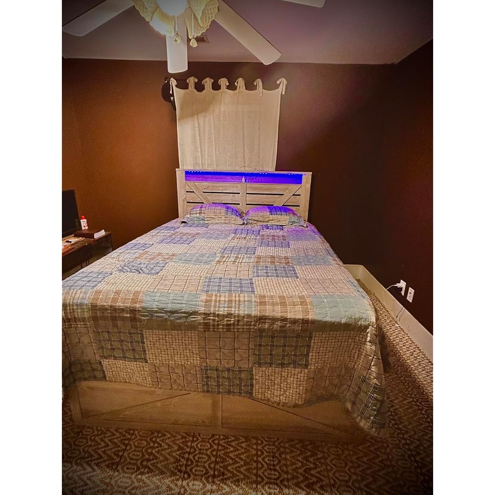 AMERLIFE Queen Farmhouse Bed Frame with 4 Drawers & Open Storage