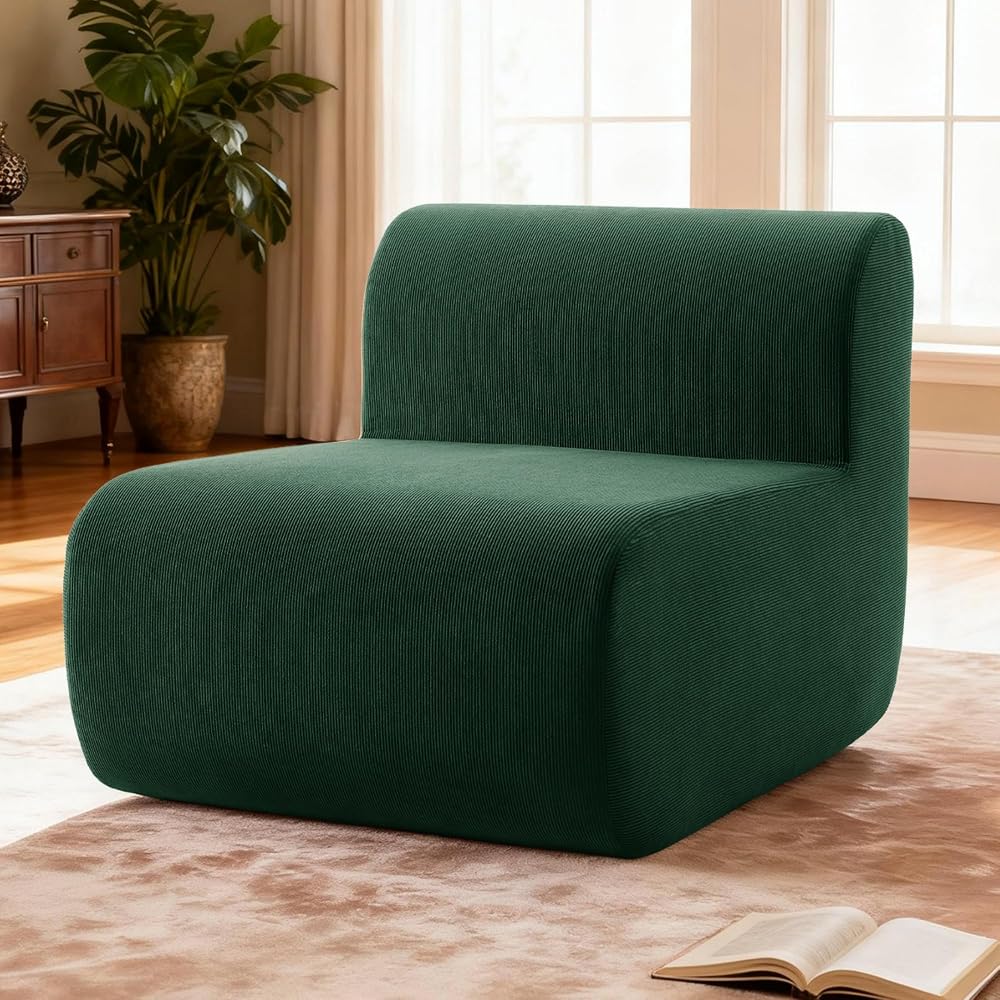 Small Boneless Chair for Living Room,Single Floor Chair,Corduroy Fireside Bean Bag Chairs,Memory Foam Lounge Sofa Chairs for Bedroom, Couch in a Box,Deep Green