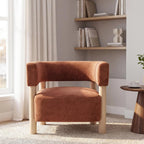 Christopher Knight Home Carly Low Profile Accent Chair, Boucle Upholstered Barrel Chair, Comfy Reading Chair for Bedroom, Wooden Single Lounge Sofa, Burnt Orange