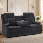 GUEAPY Reclining Sofa for Living Room, 75" Manual Reclining Couch with Chenille Fabric, Flip-Down Center Backrest, 4 Cup Holders, Storage Drawer & Side Pockets, Home Cinema Seating,Black