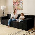71" Cloud Corduroy Boneless Loveseat Couch in a Box, Small Boneless Couch for Living Room Memory Foam Compressed Couches Sofa with 3 Pillows & Side Pockets Wide Armrest, No Assembly Required, Black
