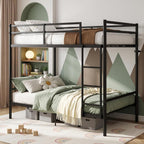 Metal Bunk Bed Twin Over Twin for Kids and Teens, Noise-Free Design, Black