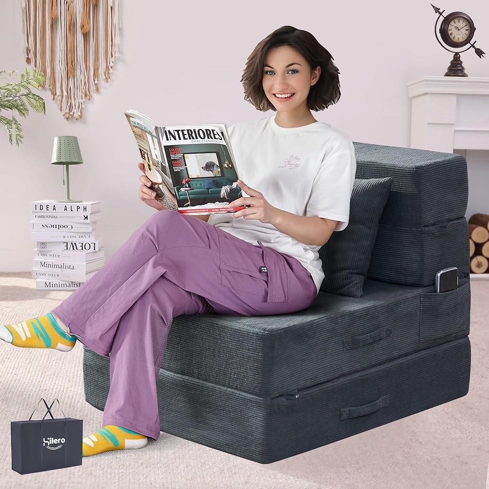 Folding Sofa Bed, Convertible Sleeper Chair Bed, Floor Sofa with Bag