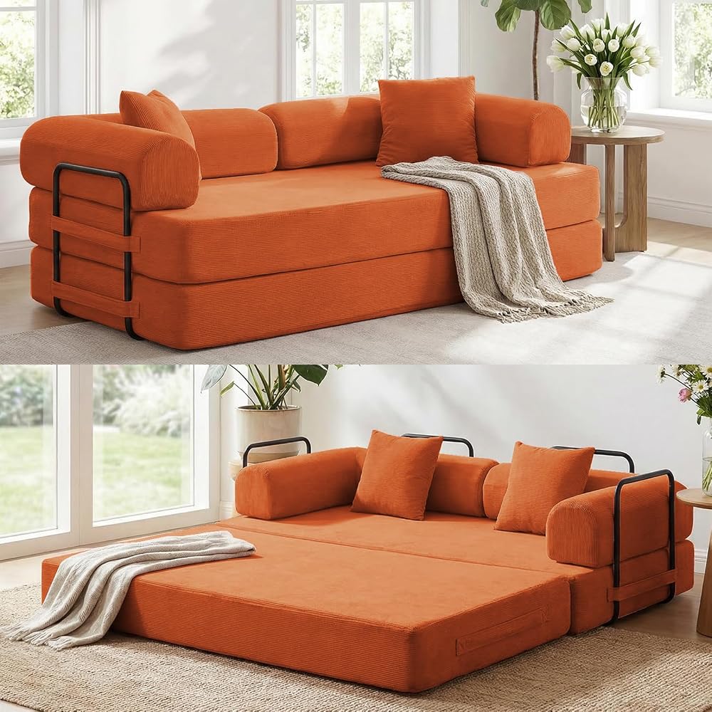 CECER Convertible Futon Sofa Bed, Corduroy Sleeper Couch with Steel Frame