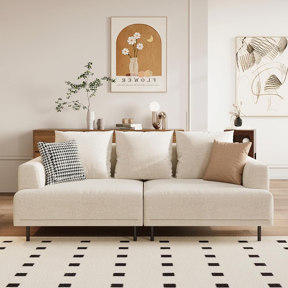 79" Modern Fabric Couch,Cloud Sofa with Low Back for Living Room