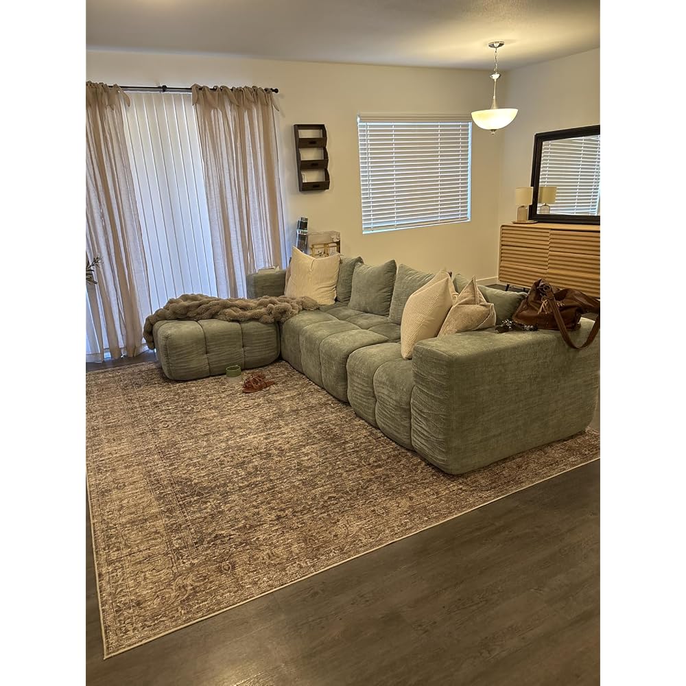 119" Oversized Cloud Boneless Couches for Living Room, Modern Tufted Modular Sectional Sofa with Deep Seat & Movable Ottoman, L Shaped Memory Foam Chenille Couch, No Assembly Required, Beige