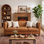 81” Tan Faux Leather Couch for Living Room