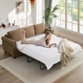 Pull Out Sofa Bed with Mattress Included, Convertible Futon Oversized Chenille 3 Seater Loveseat Sleeper Sofa Couch Bed with Rivet Decoration & Rolled Arms for Guest Room Office Living Room, Brown