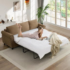 Pull Out Sofa Bed with Mattress Included, Convertible Futon Oversized Chenille 3 Seater Loveseat Sleeper Sofa Couch Bed with Rivet Decoration & Rolled Arms for Guest Room Office Living Room, Brown