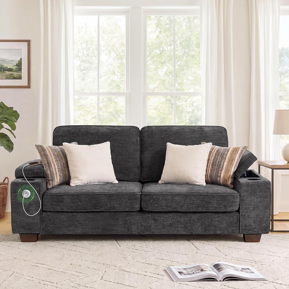 83" Couches for Living Room, Deep Seat Chenille Loveseat Sofa, Dark Grey