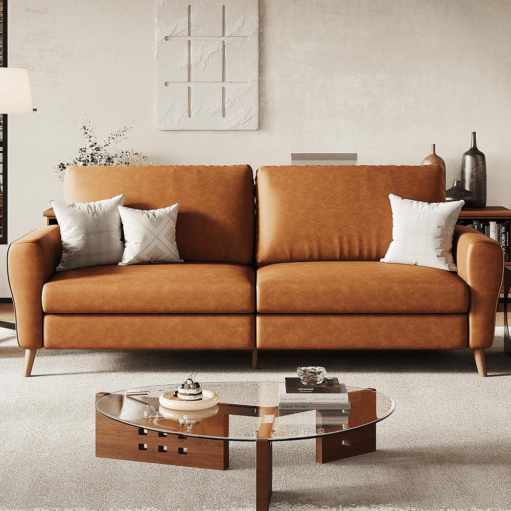 GarveeHome 84 in Faux Leather Couch, Sofa for Living Room, Brown