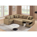 THSUPER 123'' Sectional Sleeper Sofa Couch with Pull Out Bed, Oversized Sleeper Sectional Couches with Storage Chaise U Shape Sofas for Living Room, Brown
